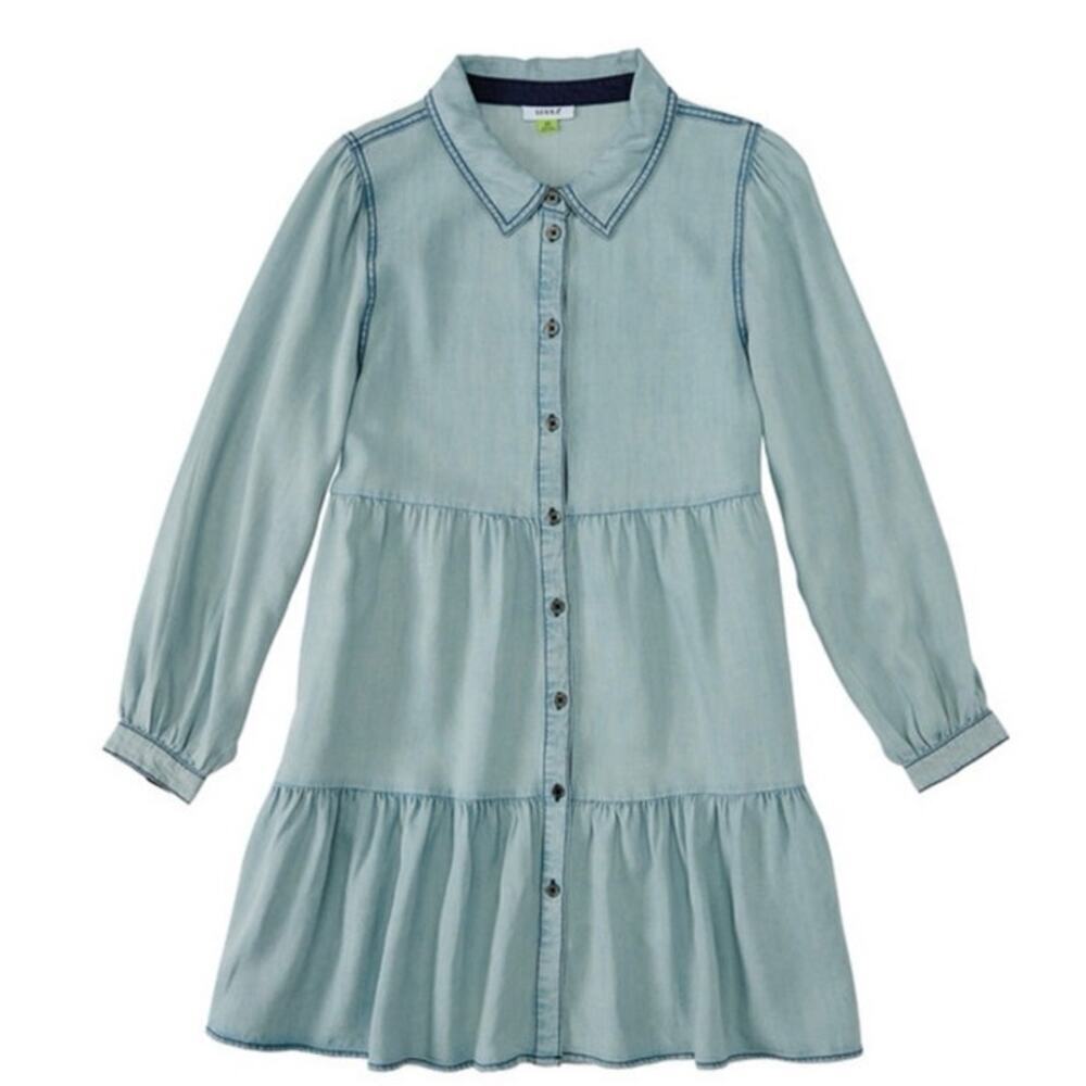 Serra Ladies Tiered Chambray Dress Light Wash Size L